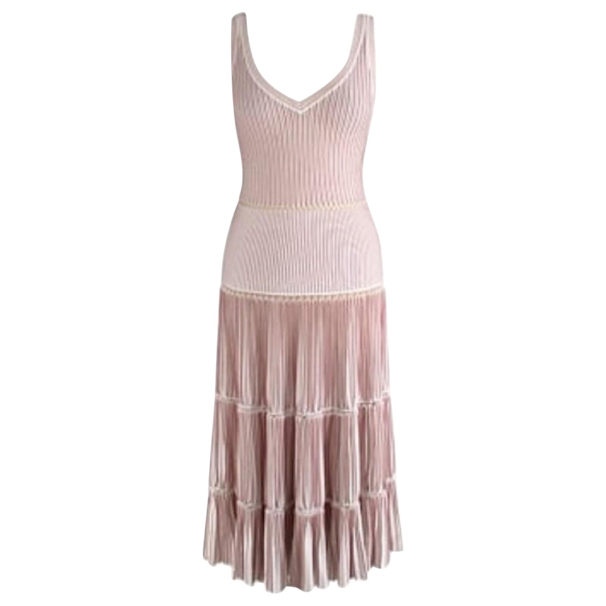 Alaia Pink and White Stretch Knit Skater Dress For Sale