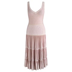 Alaia Pink and White Stretch Knit Skater Dress