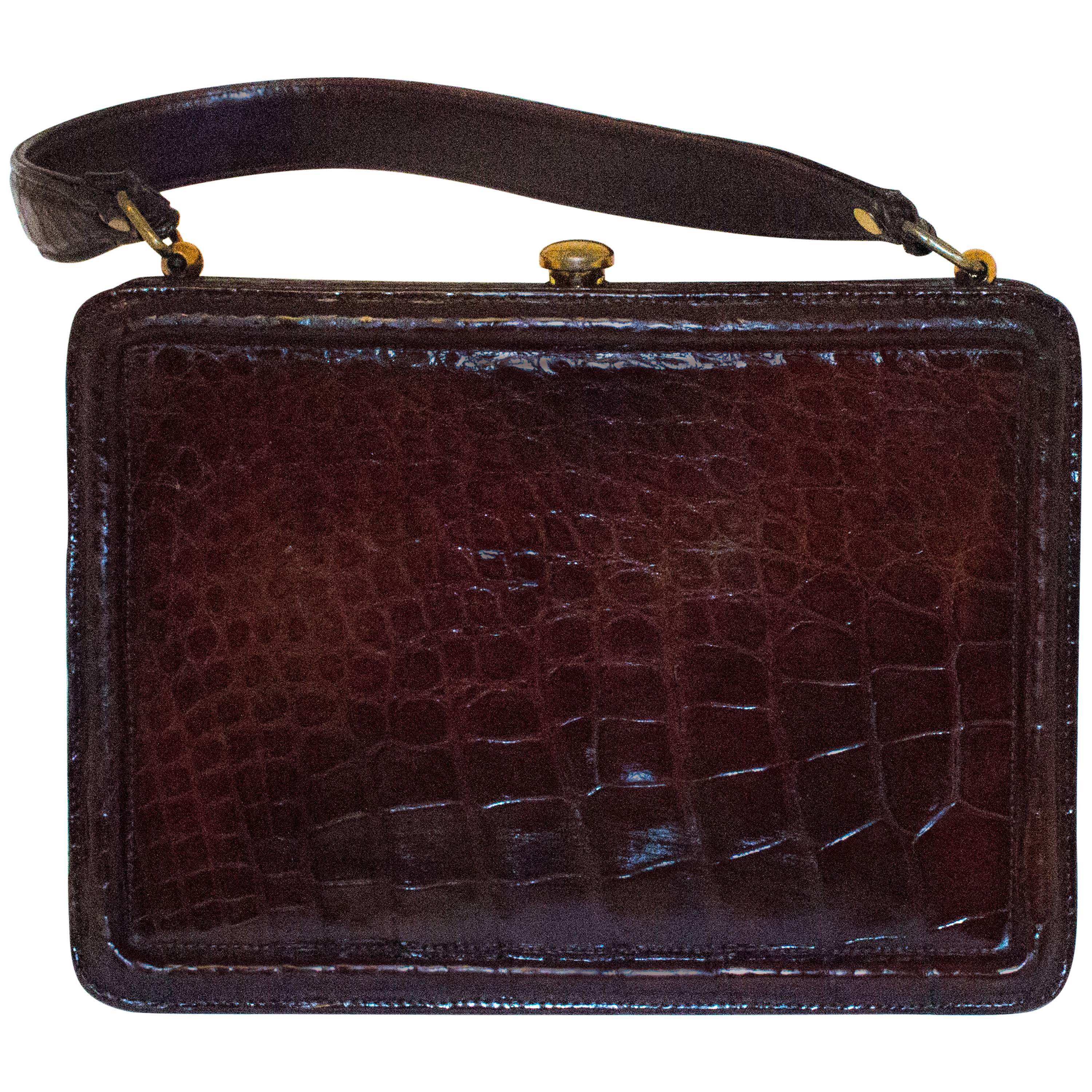 40s Brown Alligator Handbag 