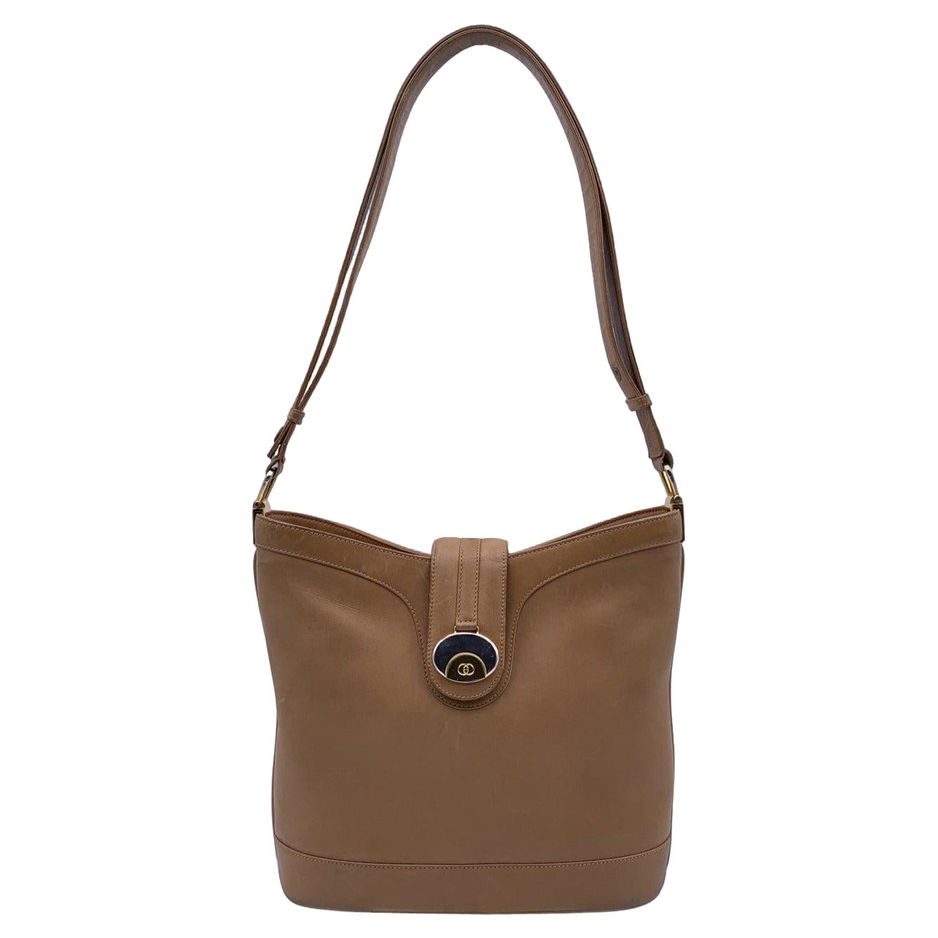 Gucci Vintage Beige Leather Bucket Shoulder Bag Handbag