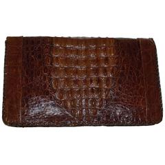 Vintage 30s Sienna Brown Hornback Crocodile Clutch