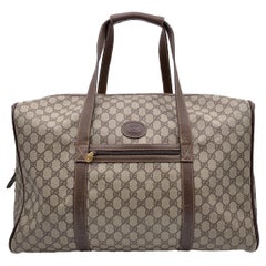 Gucci Vintage Beige Monogram Canvas Weekender Travel Duffle Bag