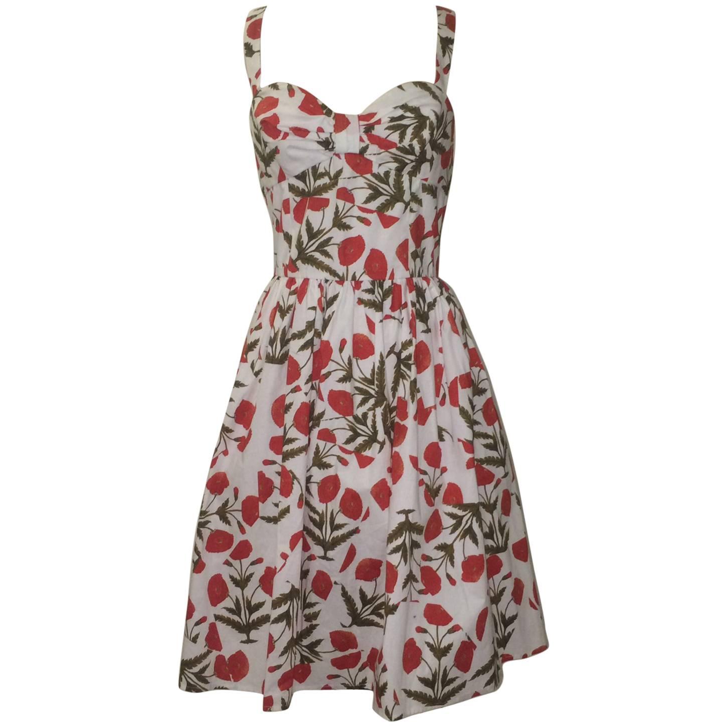 New Oscar de la Renta Spring 2012 Red Poppy Print Cotton Dress