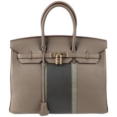 HERMES Club Birkin Ltd Ed 35 Etain Graphite Clemence Leather Gris Fonce Lizard 5
