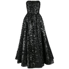 Retro HAUTE COUTURE 1950s Black Sequin Ball Gown Evening Theater Opera Party Dress