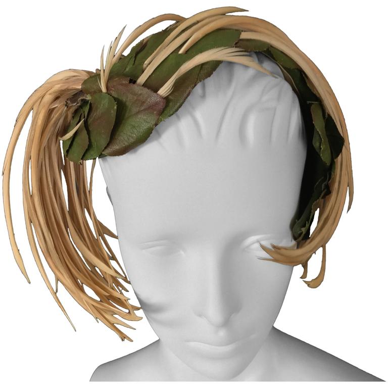 Schiaparelli Forest Leaf and Feather Hat. 1950's. For Sale at 1stdibs