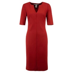 Diane Von Furstenberg Women's Red Wool V Neckline Knee Length Dress