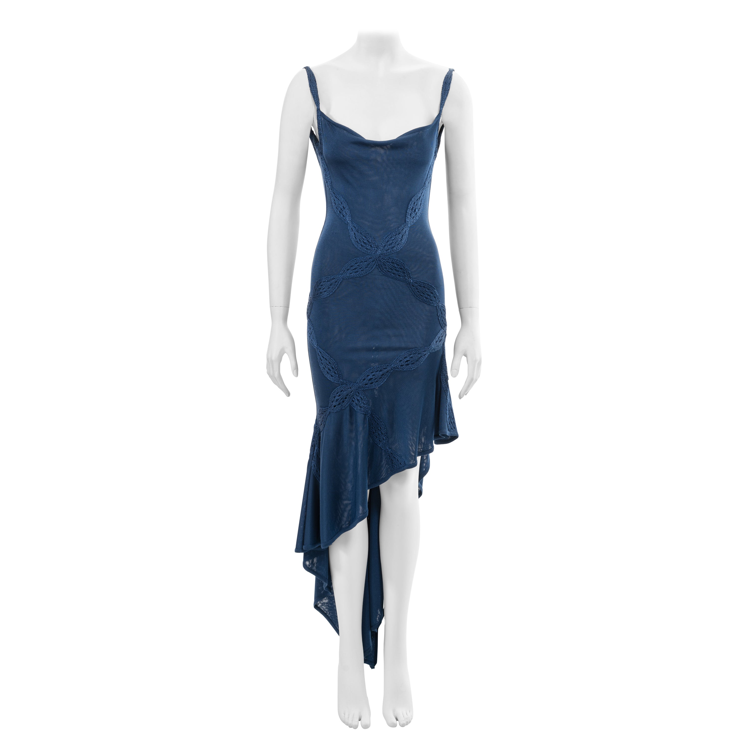 Christian Dior by John Galliano - Robe de soirée en rayonne bleue tricotée, printemps-été 2001 en vente