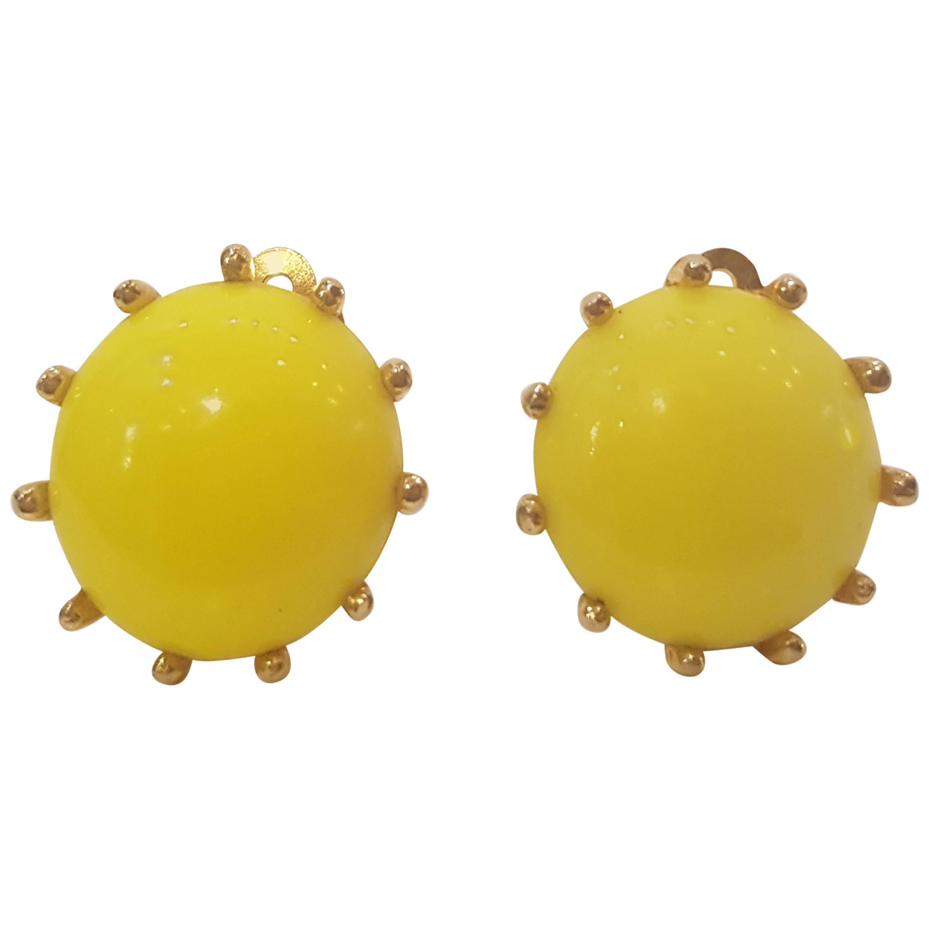 1980s Elsa Schiaparelli yellow clip-on earrings