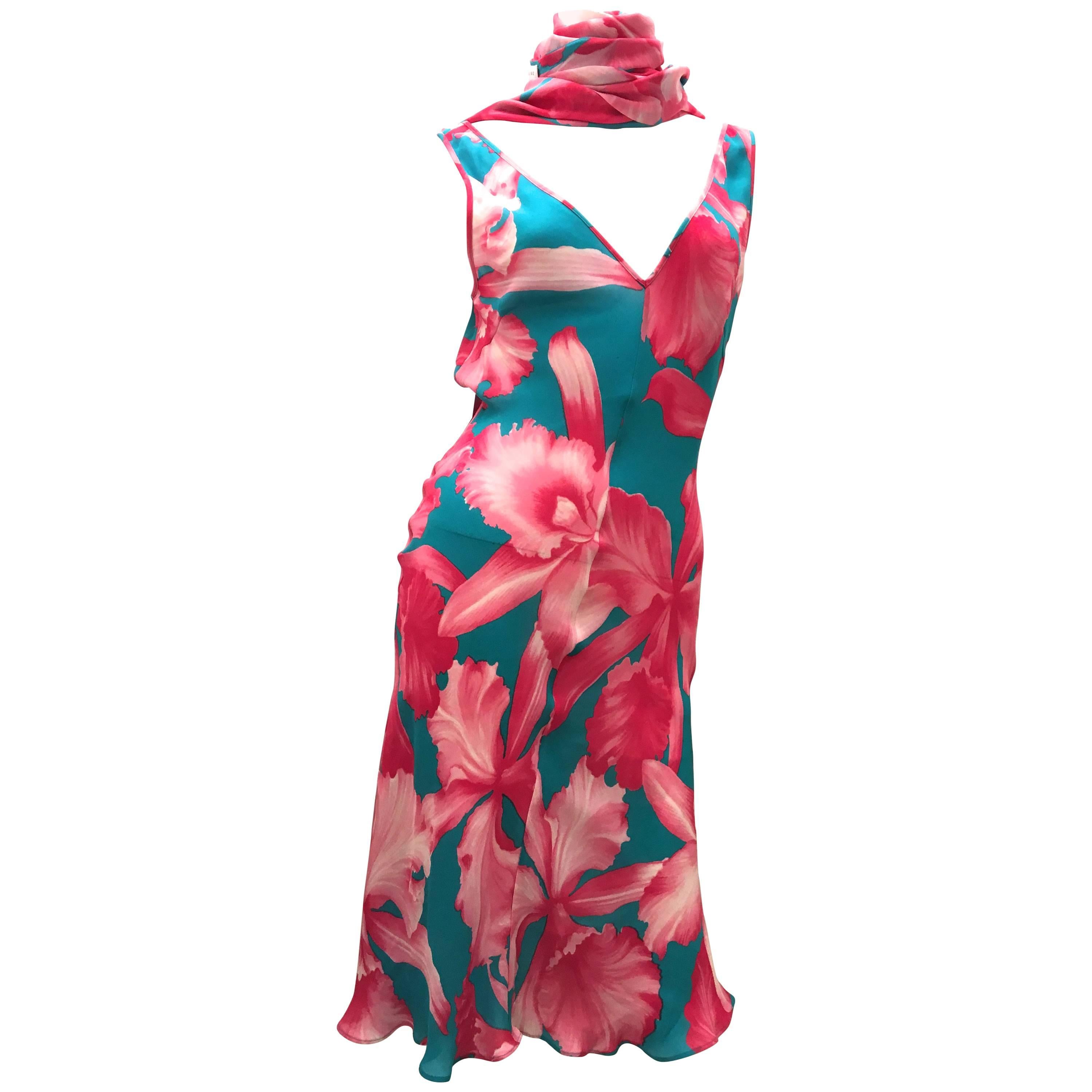 Celine Silk Sleeveless  Dress with Matching Scarf