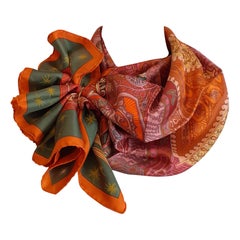 Hermès Silk Scarf Sur Un Tapis Volant Annie Faivre 2006 Orange Pink Green 90