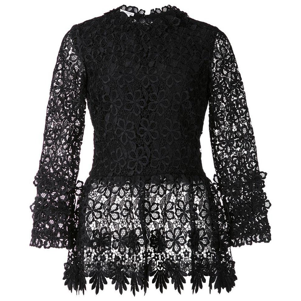 NWT Oscar de la Renta F/W 2016 Black Flower Guipure Lace Top Blouse US 8 en vente