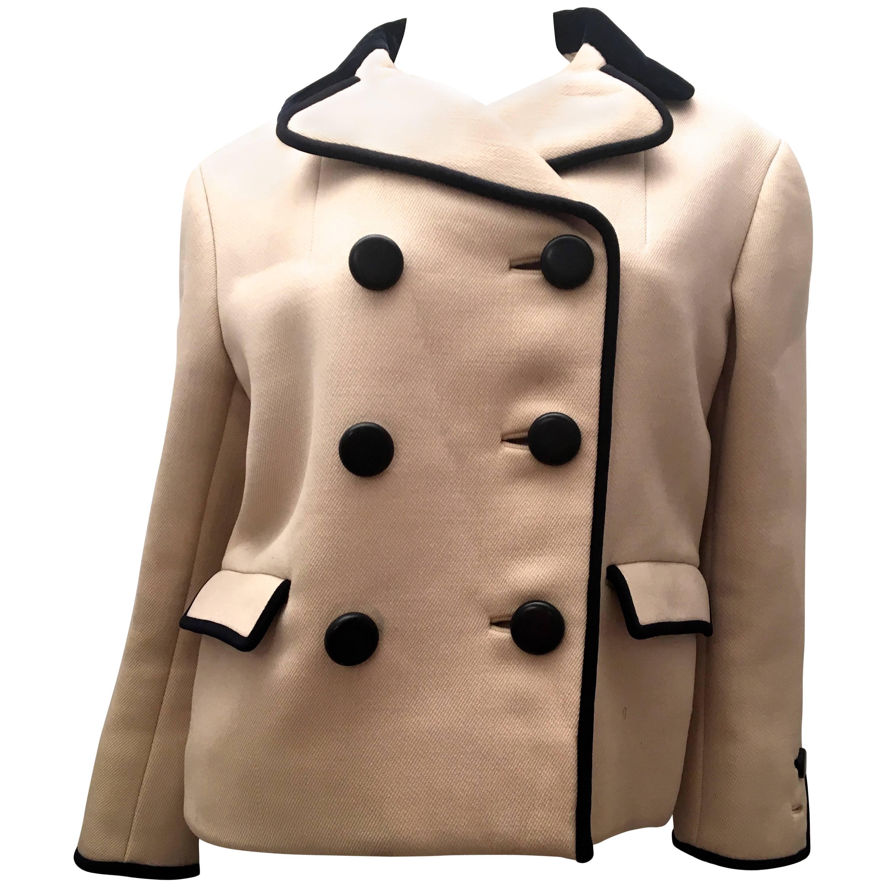 Norman Norell Beige and Dark Blue Coat - 1960's For Sale