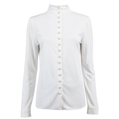Chanel Women's White Button Detail High Neck Top