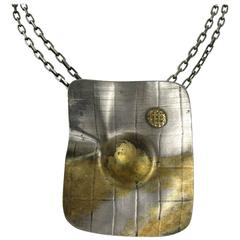 Large Modernist Sterling Silver Gold Wash Handmade Pendant Necklace 11