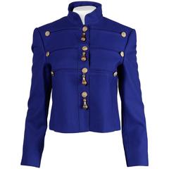 Louis Feraud Vintage Blue Wool Military Jacket