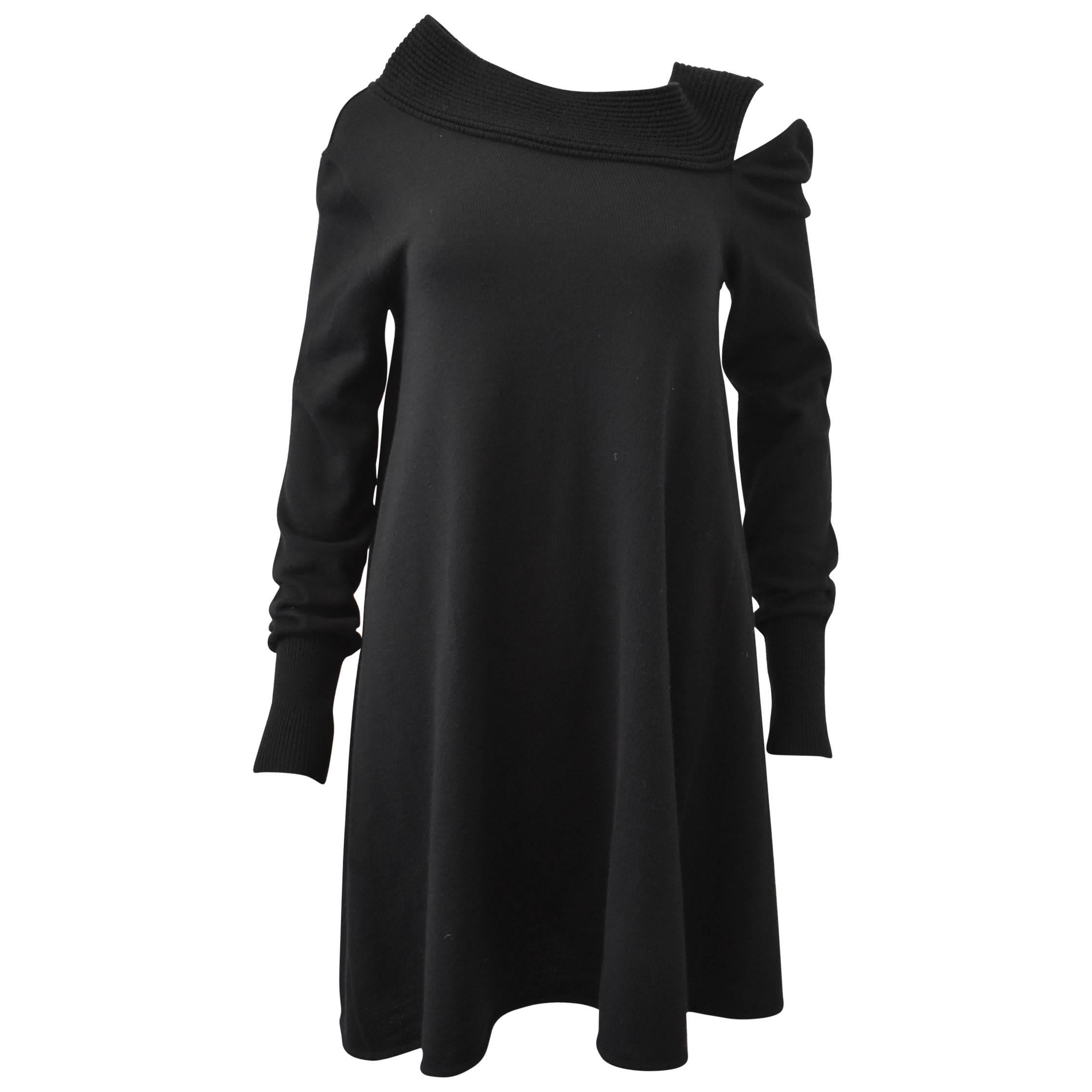 Balenciaga Black Knit Dress with Ribbed Asymetric Neckline