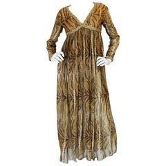 1970s Metallic Gold Animal Print Silk Bill Blass Dress 9