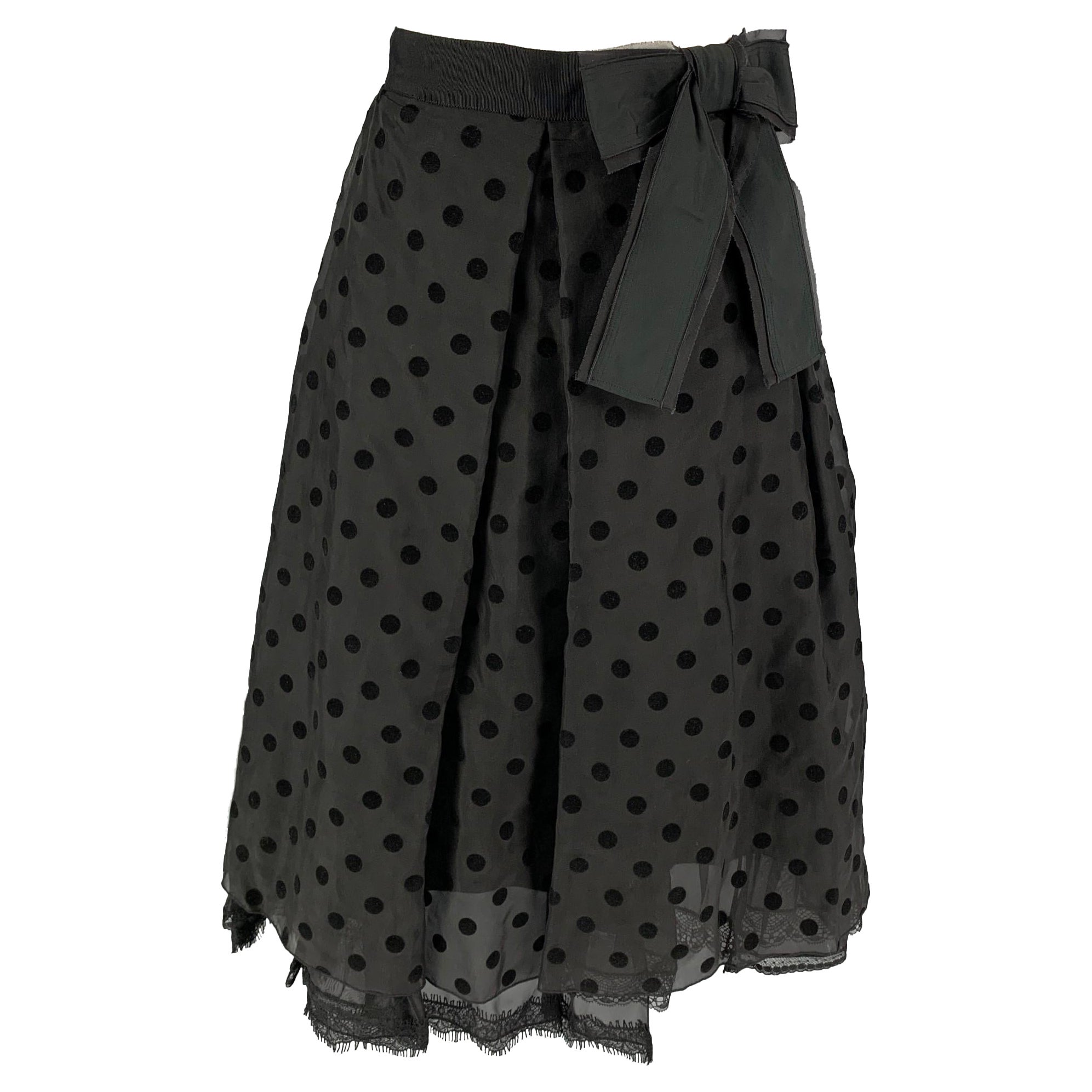 MARC JACOBS Size 8 Black Polyester Polka Dot Pleated Mid-Calf Skirt