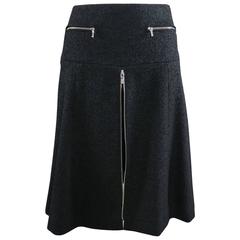 Chanel 13A Black wool Runway Skirt with Silver Zipper Detail