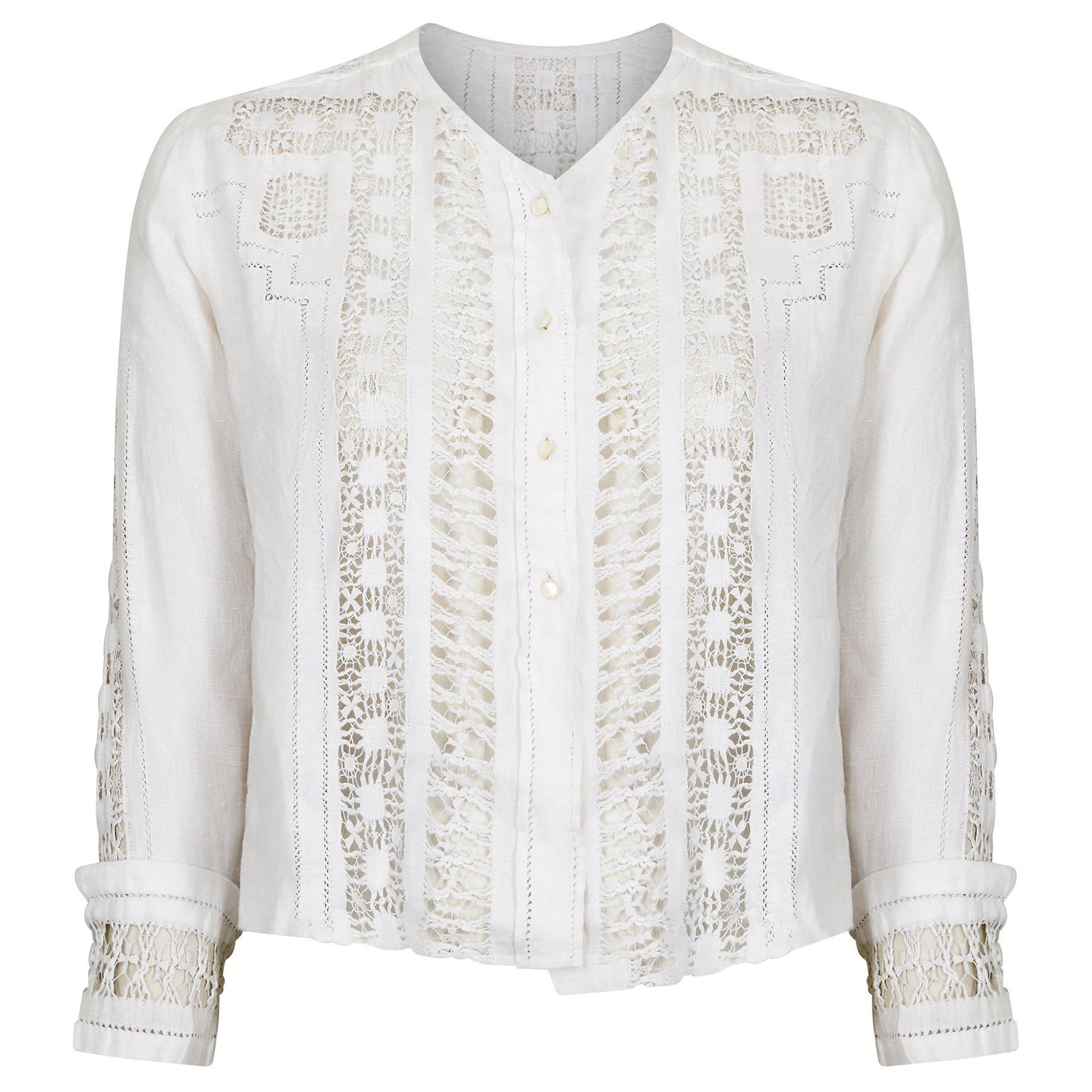 Antique Edwardian White Linen Blouse With Cut Out Work