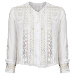 Antique Edwardian White Linen Blouse With Cut Out Work