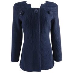 Chanel 15B Navy Textured Wool Jacket with Buttons