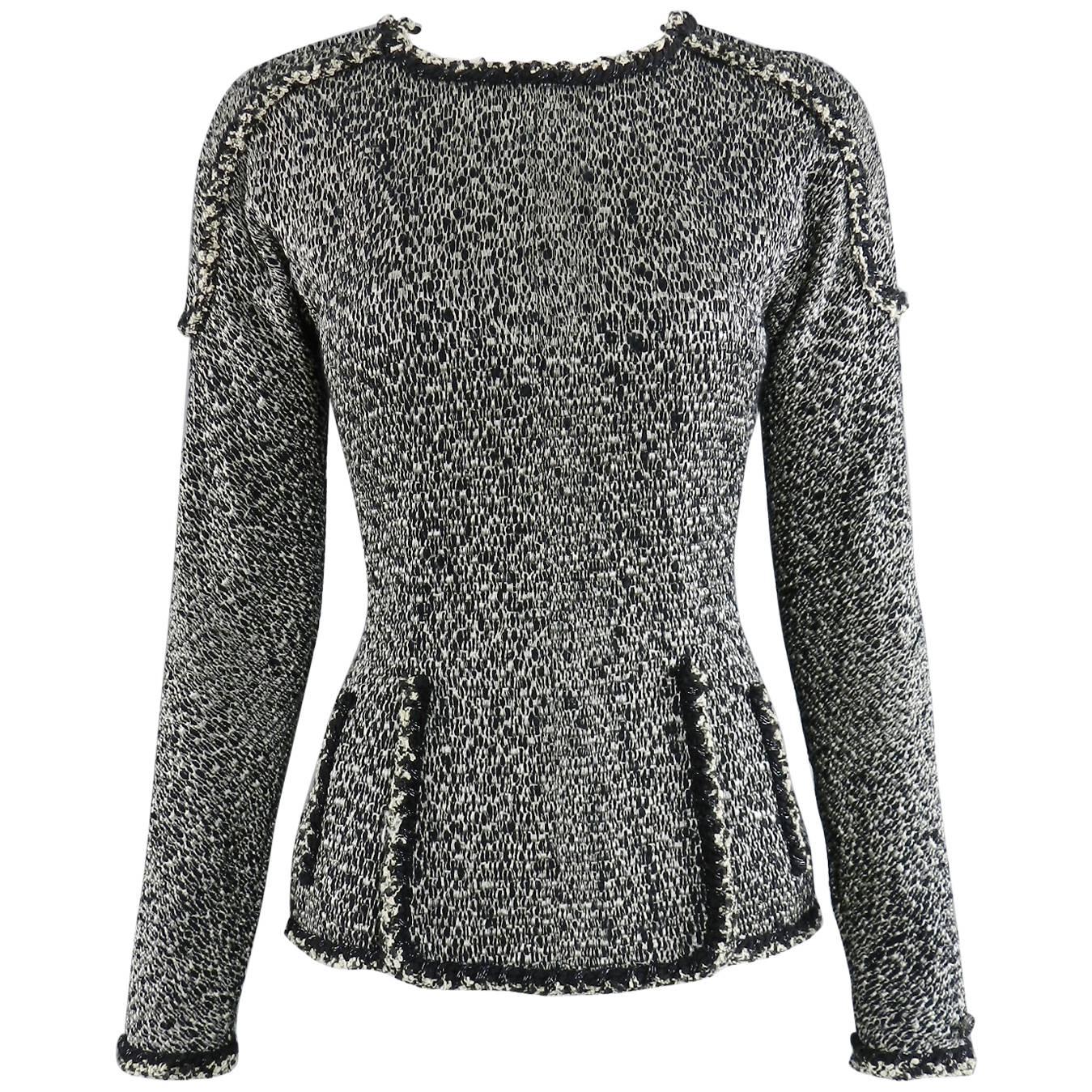 Chanel 11A Black and Ivory Long Sleeve Runway Top