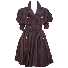 Showstopping 1980's Michael Casey Brown Taffeta Trench Coat Dress