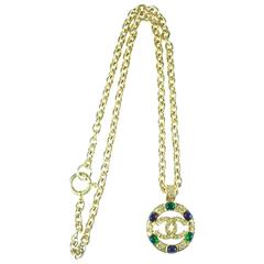 Chanel Vintage Gold Chain with gripoix and CC Logo Medallion Pendant