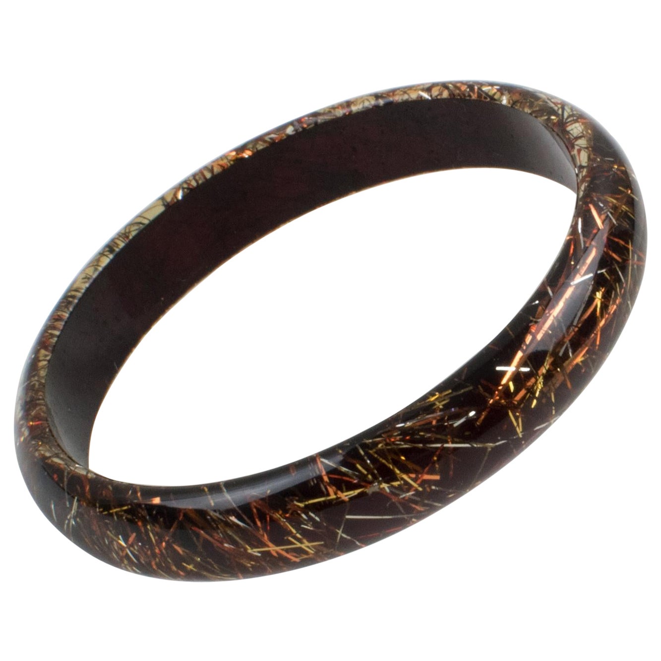 Lucite Bracelet Bangle with Copper Silver Metallic Thread For Sale