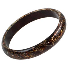 Lucite Bracelet Bangle with Copper Silver Metallic Thread