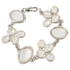 Gres Paris Link Bracelet Silvered Metal with Frosted Glass Cabochons