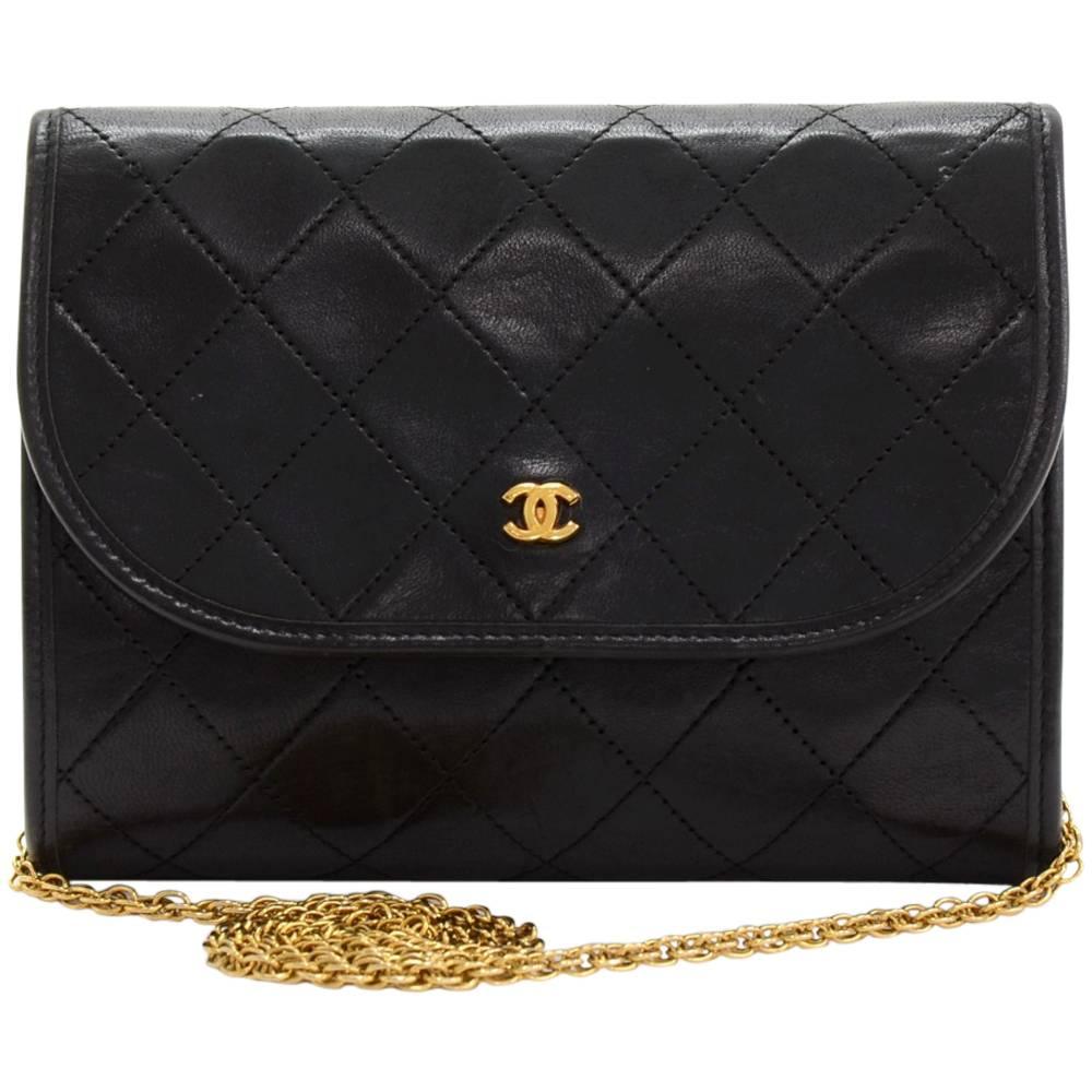 Vintage Chanel 7" Flap Black Quilted Leather Shoulder Mini Bag