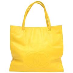 Chanel Yellow Leather XLarge Shoulder Tote Bag Vintage Chanel Yellow Leather XLarge Shoulder Tote Bag