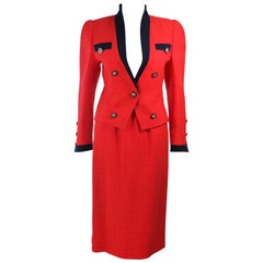 AKRIS "The Butler" JANE FONDA Red and Black Contrast Boucle Suit Size 4 