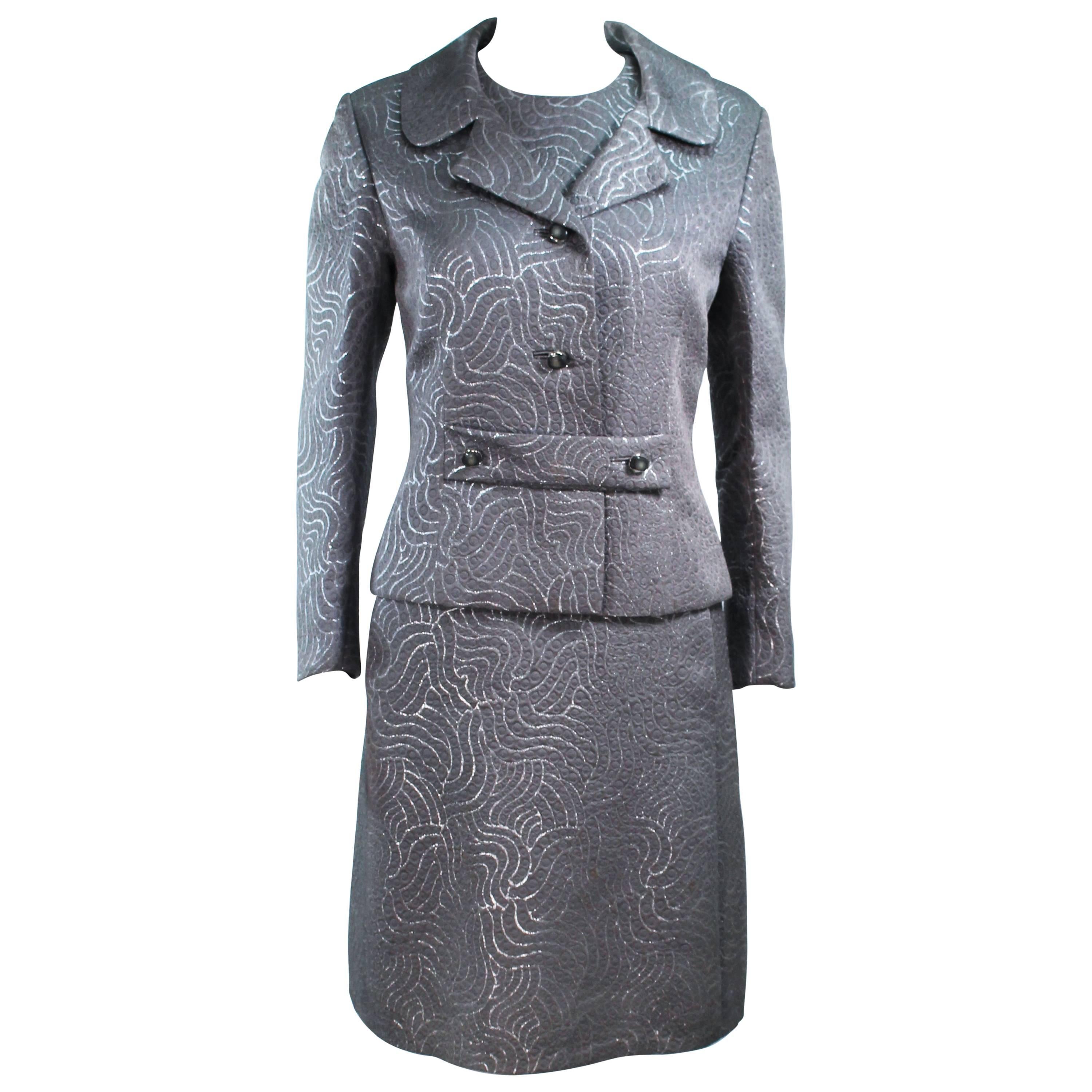 Silver Metallic 1960's Brocade Dress and Coat Ensemble Size 10 For Sale