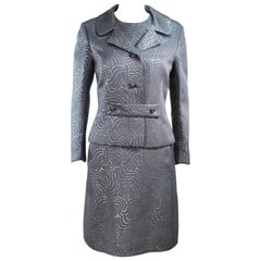 Silver Metallic 1960's Brocade Dress and Coat Ensemble Size 10
