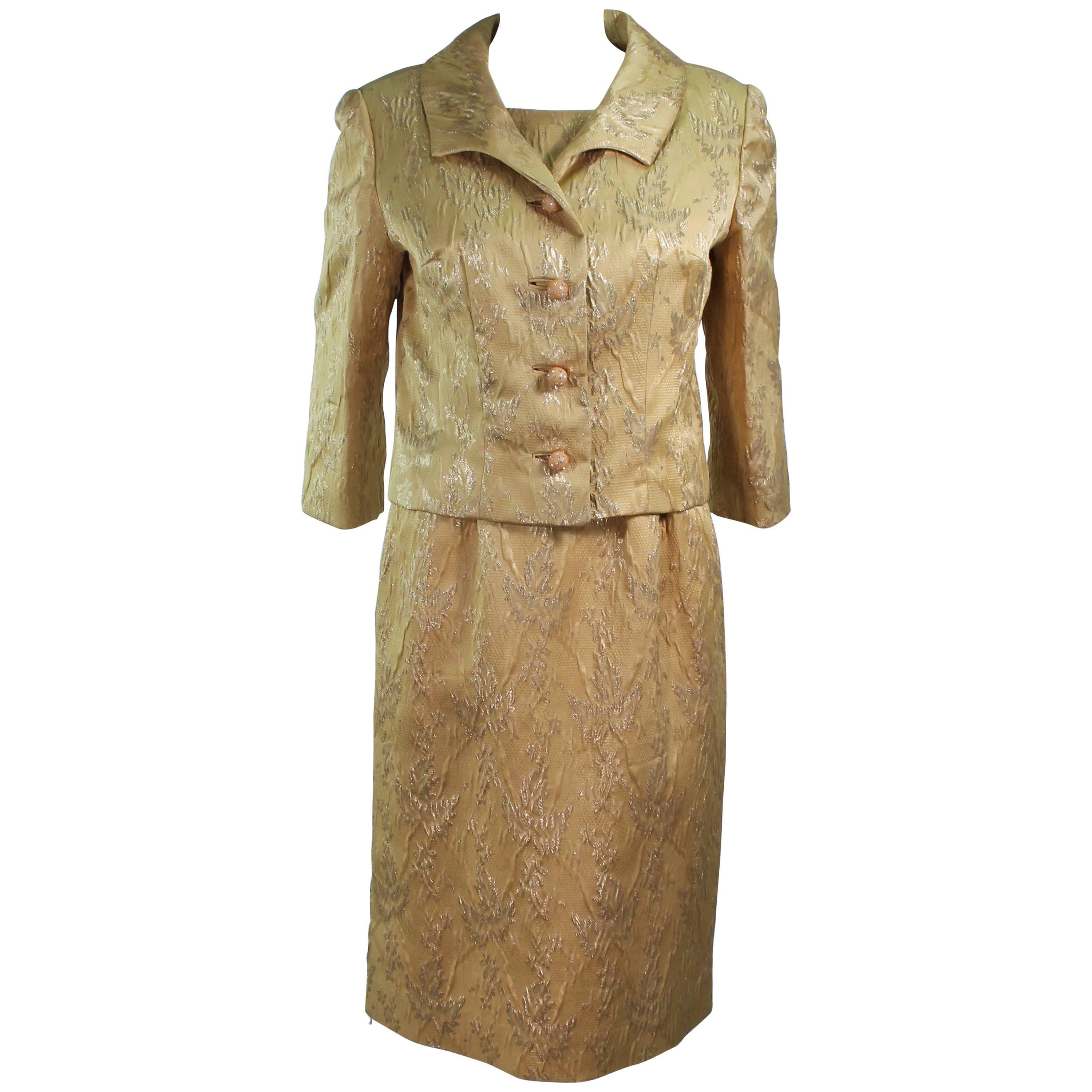 ANDREW ARKON 1960's Yellow Brocade Dress Ensemble Size 4 For Sale