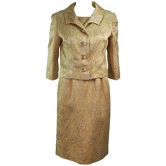 Retro ANDREW ARKON 1960's Yellow Brocade Dress Ensemble Size 4