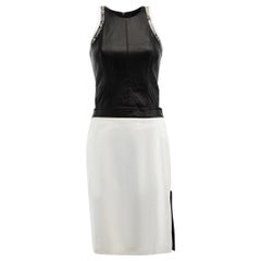 Helmut Lang Women's Black and White Leather Panel Cut Out Dress