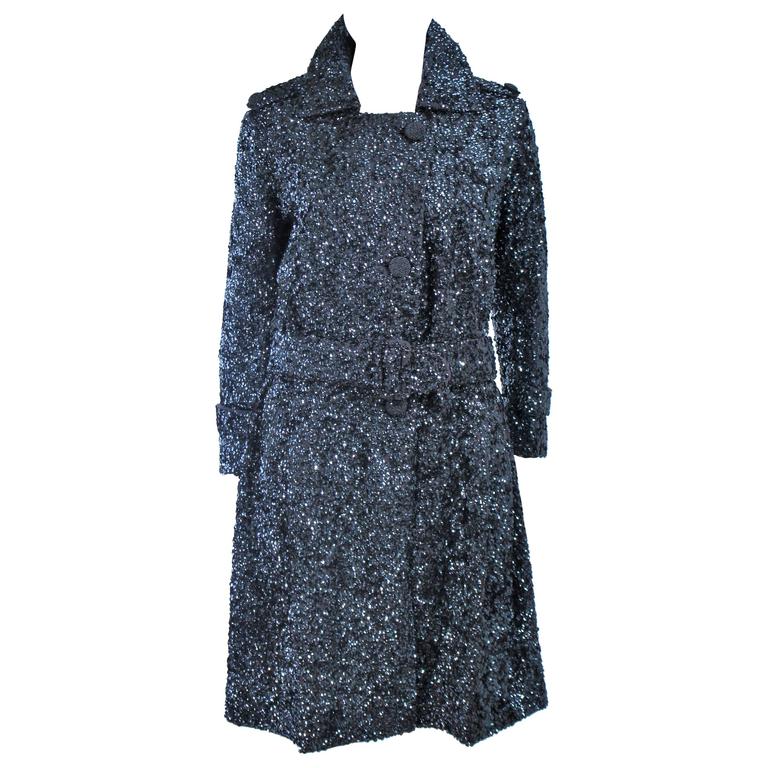 Moschino Jeans Size 6 Black Cotton Nylon Wide Collar Rainbow Burberry Brit Honey Fabric Double Ted Belted Trench Coat Size 6