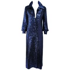 Vintage JILL RICHARDS Full Length Blue Sequin Coat Size 4 6