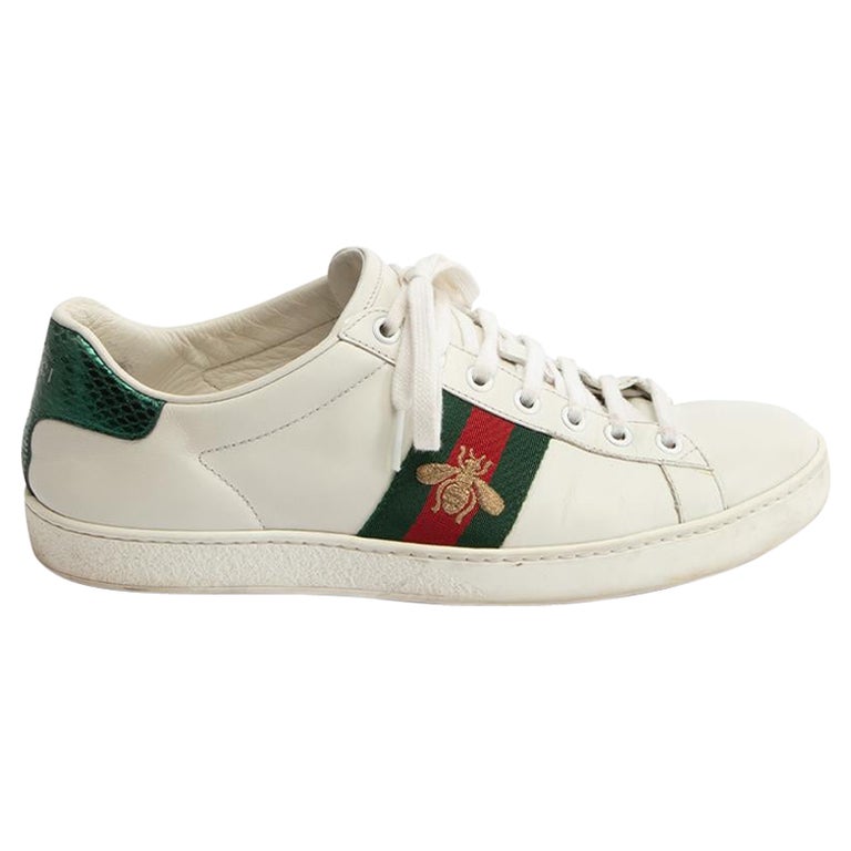 Gucci Women's White Leather Ace Embroidered Bee Trainers For Sale at