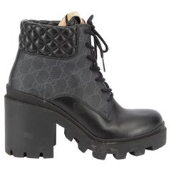Gucci Women's Black Leather & Cloth GG Platform Boots