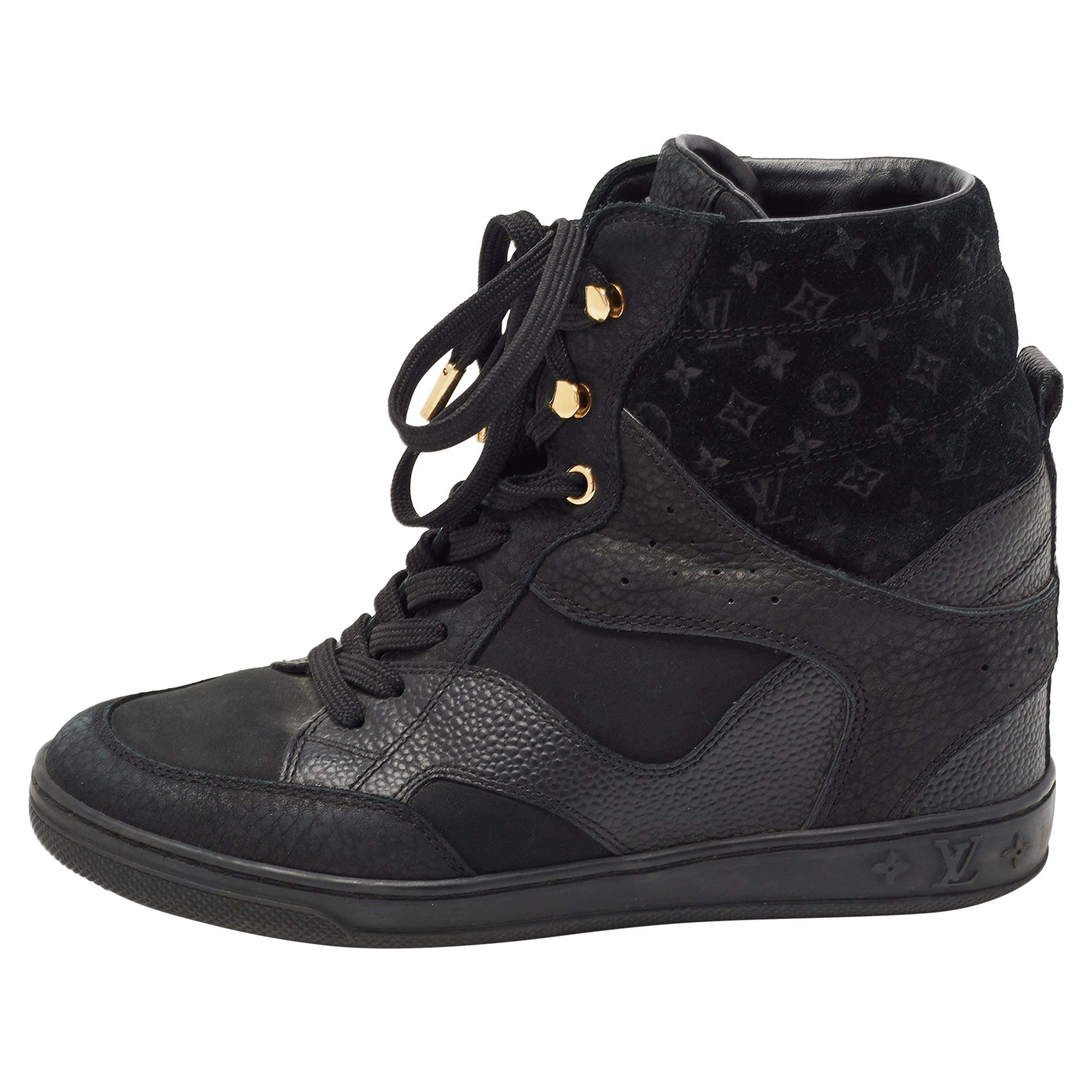 Louis Vuitton Black Leather and Monogram Suede Cliff High Top Sneakers Size  35 For Sale at 1stDibs