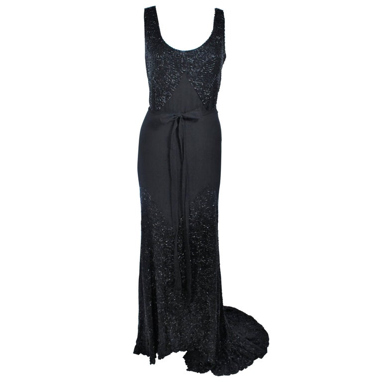 1920's Black Handmade Silk Chiffon Gown with Beading Size 8 10 For Sale ...