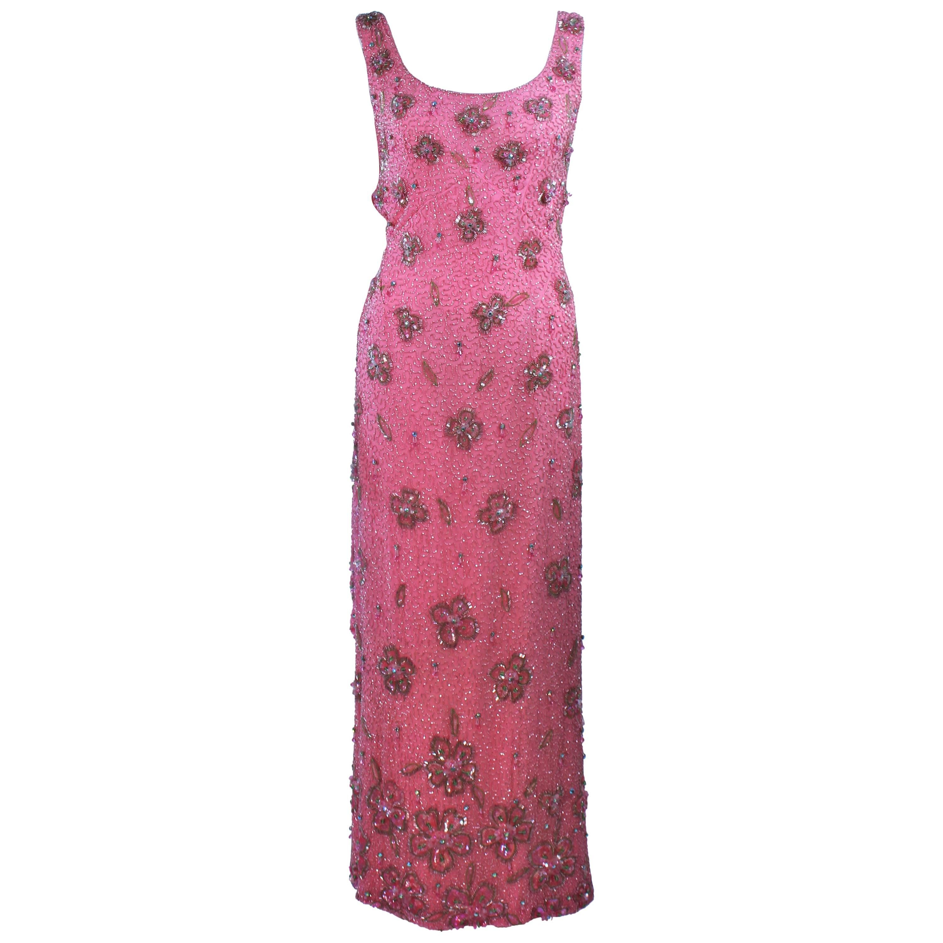 MAXWELL SHIEFF 1950's Pink Heavily Embellished Drape Gown Size 2 4  For Sale
