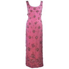 MAXWELL SHIEFF Robe drapée rose fortement ornée des années 1950 Taille 2 4 