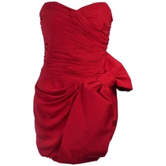 MARCHESA NOTTE Vestido de cóctel rojo carmín con lazo Talla 6